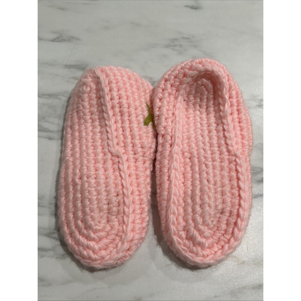 New Vintage Lillian Vernon Crochet Slippers OS Pink 9” Long Granny Core Cottage - Picture 5 of 9